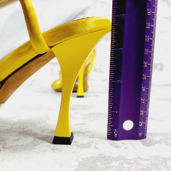 New Proenza Schouler Women Yellow Strappy Square Toe Satin Sandal H715 - Picture 9 of 13